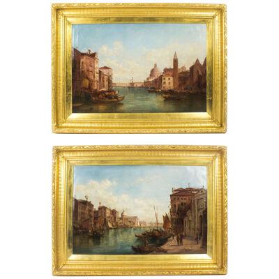 Antique Pair Oil Paintings Grand Canal Venice Alfred Pollentine 19th C
