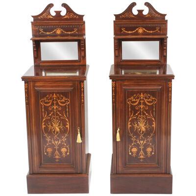 Antique Pair Edwardian Mahogany Marquetry Bedside Chests 19th C