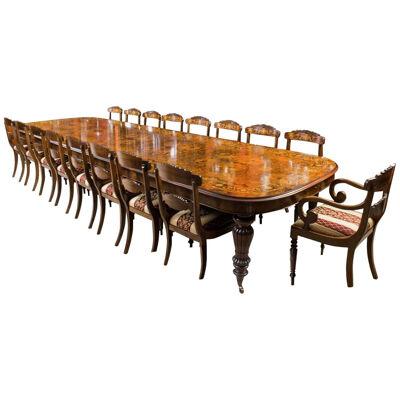 Huge Bespoke Handmade Marquetry Walnut Extending Dining Table 18 Chairs