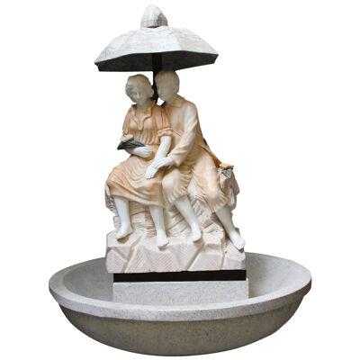 Charming Pink Marble Garden Fountain Lovers Statue