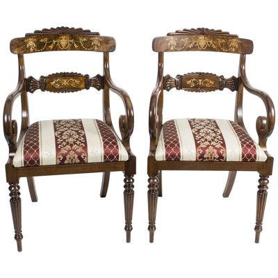 Pair of English Regency Style Burr Walnut Armchairs