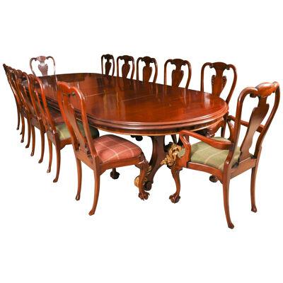Antique Victorian Mahogany Twin Base Dining Table &12 chairs 19th Century