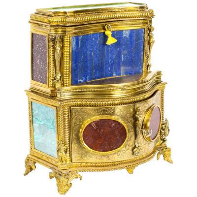 Antique Specimen Precious Hard Stone & Ormolu Mounted Jewellery Cabinet 19th C