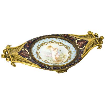 Antique French Ormolu & Champleve Enamel Pin Tray 19th Century