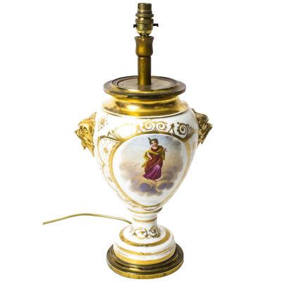 Antique French Hand Painted & Gilt Porcelain Lamp c.1850