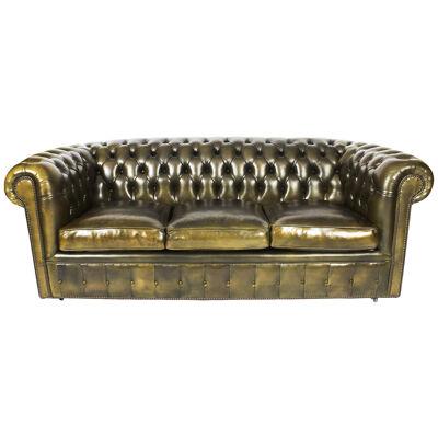Bespoke English Leather Chesterfield Sofa Bed Olive Green