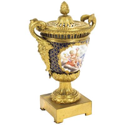 Antique German Porcelain ormolu Mounted Pot Pourri Vase 19th C