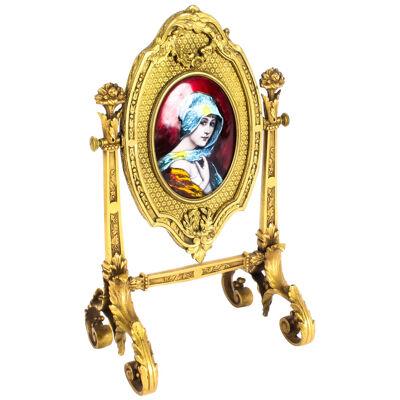 Antique French Ormolu & Limoges Enamel Table Mirror F.Bienvue 19th C