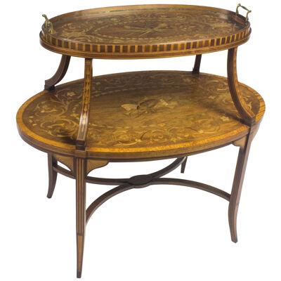 Antique English Mahogany & Satinwood Etagere Tray Table c.1890