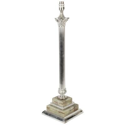 Antique Victorian Silver Plated Onyx Corinthian Column Table Lamp c.1880 19th C