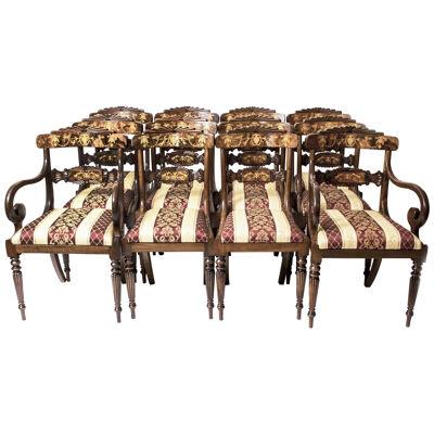 Set 14 Bespoke Handmade Regency Style Burr Walnut Marquetry Dining Chairs