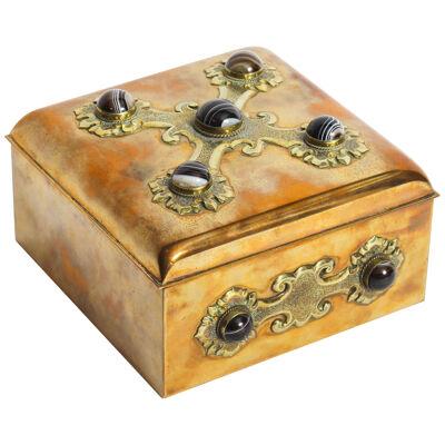 Antique Brass & Agate Gaming Box Edinburgh C1850 19th C