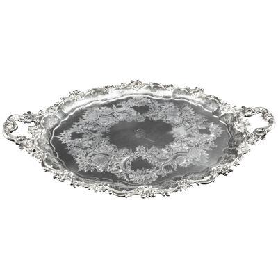 Antique Victorian Oval Silver Plated Tray by Manoah Rhodes C 1880 19th Century