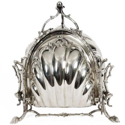 Antique Silver Plate Triple Shell Shaped Biscuit Box by Fenton Brothers c.1870