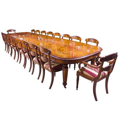 Huge Bespoke Handmade Marquetry Burr Walnut Extending Dining Table 18 Chairs