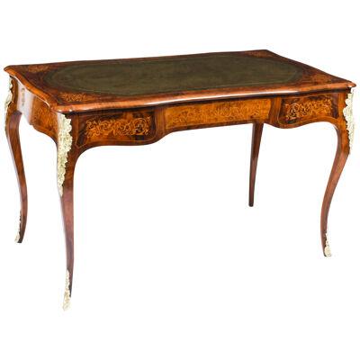 Antique Victorian Burr Walnut & Floral Marquetry Writing Table Desk 19th C