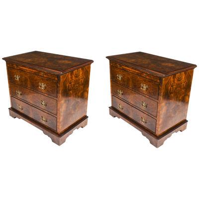 Bespoke large Pair of Burr Walnut Bedside Chests Cabinets With Slides