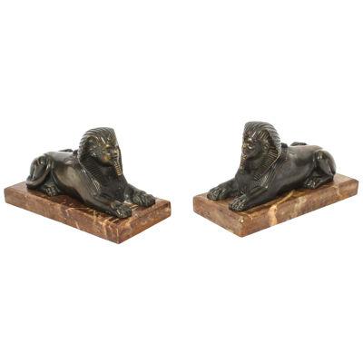 Antique Pair of French Bronzes Recumbent Sphinxes C1860 19th C