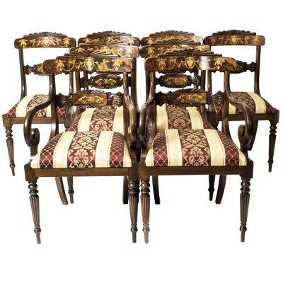 Set 8 Bespoke Handmade Burr Walnut Marquetry Regency Dining Chairs