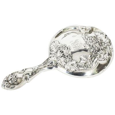 Antique French Art Nouveau Sterling Silver Hand Mirror Circa 1890 19th C