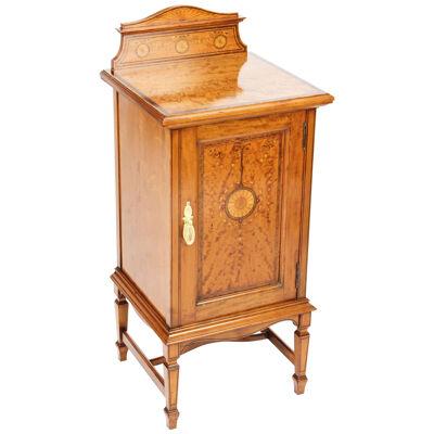 Antique Victorian Satinwood & Inlaid Bedside Cabinet c.1880 19th Century