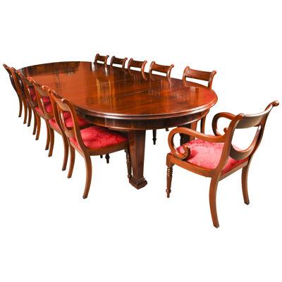 Antique Metamorphic Mahogany Jupe Dining Table & 12 Chairs 19th C