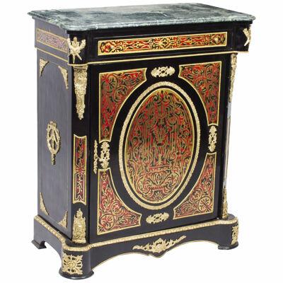 Vintage Marble Topped Boulle Ebonised Pier Side Cabinet 20thC