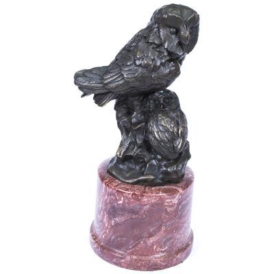 Pair of Owls Bronze Sculpture Marble Base after Milo