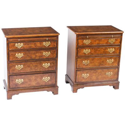 Vintage Pair of Burr Walnut Bedside Chests Cabinets With Slides 20th C