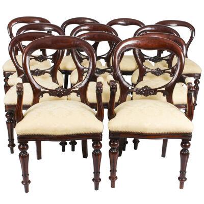 Vintage Set 12 Victorian Revival Balloon back Dining Chairs 20th C