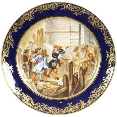 Antique French Sevres Porcelain Gilt Plate "Prise de Valence" 19th C