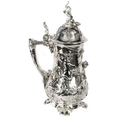 Antique Large Silver Plated Beer Stein Art Nouveau Circa 1920