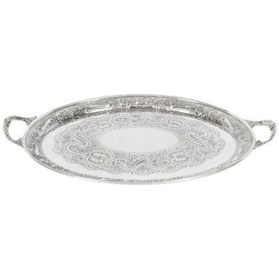 Antique Oval Victorian Silver Plated Tray by Mappin & Webb C 1880 19th Century