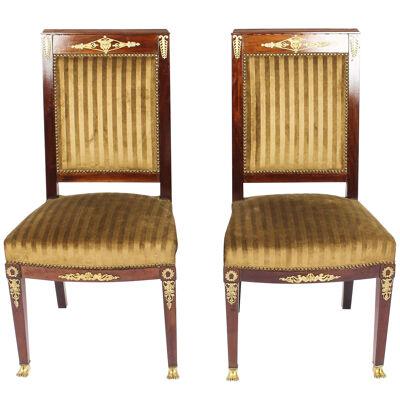 Antique Pair Empire Ormolu Mounted Side Chairs C1880