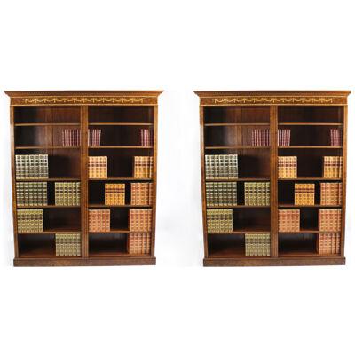 Bespoke Pair Sheraton Revival Inlaid Walnut Open Bookcases