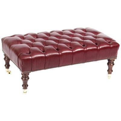 Bespoke Button Backed Burgundy Leather Stool Ottoman 2ft 8" x 1ft 10"
