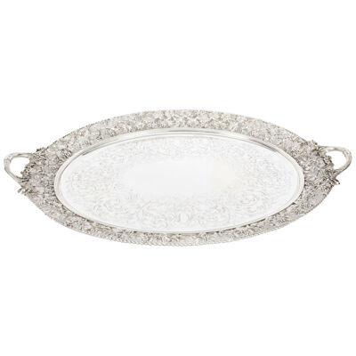 Antique Monumental Victorian Oval Silver Plated Tray C1870 19th Century