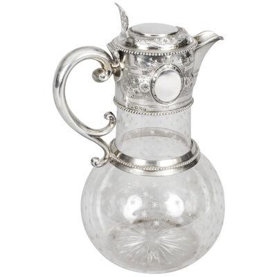 Antique Victorian Silver & Crystal Claret Jug Ewer W & G Sissons 1864