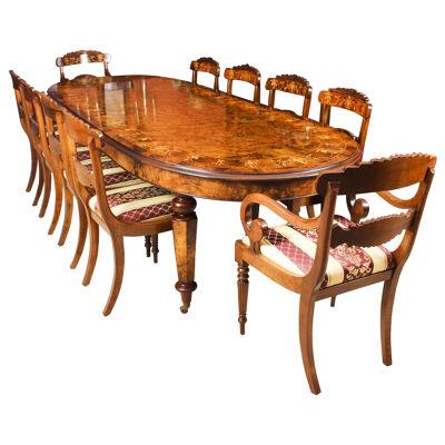 Stunning Bespoke Handmade Burr Walnut Marquetry Dining Table & 10 Chairs