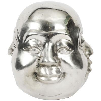Vintage Silver Plated Bronze Four Face Buddha Brahma Hindu Sculpture 20th C