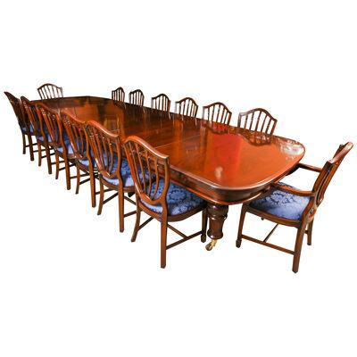 Antique 19th C Flame Mahogany Extending Dining Table & 14 chairs
