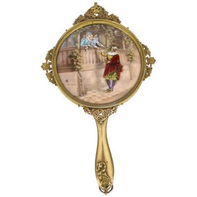 Antique French Limoges Ormolu hand-mirror, signed Joseph Meissonnier 19th C