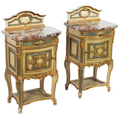 Antique Pair Italian Painted Bedside Cabinets Nightstands Circa 1900.