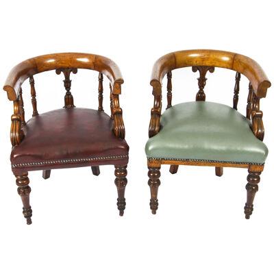 Antique Victorian Pair Mahogany Library Armchairs c.1860 19th C