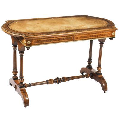 Antique Victorian Burr Walnut Writing Table Desk 19th C