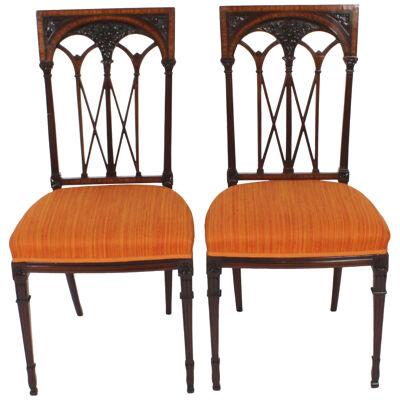 Antique Pair Sheraton Revival Side Chairs Ca 1900