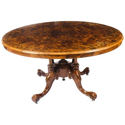 Antique Victorian Burr Walnut Oval Loo Table 19th Century