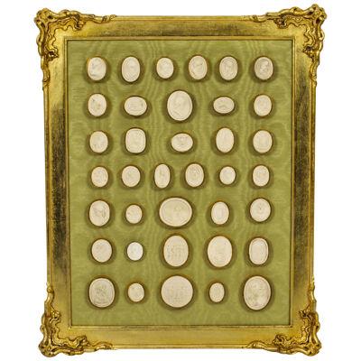 Antique Gilt framed Collection 36 Grand Tour Classical Intaglios 19th C
