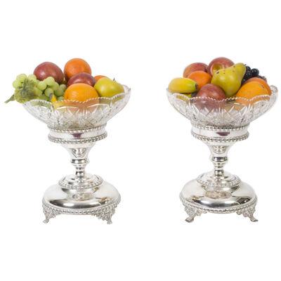 Pair English Silver Plate Cut Glass Compote Centrepiece