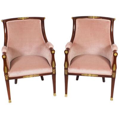 Antique Pair French Empire Revival Ormolu Mounted Armchairs C1870 19th C